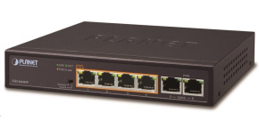 Planet FSD-604HP Switch, 4x PoE 802.3at 60W+ 2x 100Base-TX, VLAN, extend mód 10Mb/s do 250m, fanless, ESD