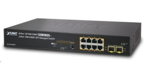 Planet GS-4210-8P2S PoE+ switch 8x 10/100/1000Base-T, 2x SFP, 802.3at do 120W, VLAN, SNMP/WEB