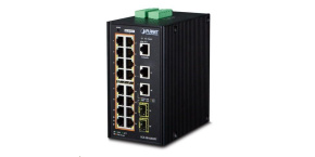 Planet IGS-20160HPT, 18x 1000BASE-T, 16x PoE 320W, 2x SFP, DIN, IP30, -40 AŽ 75°C, WEB/SNMPV3