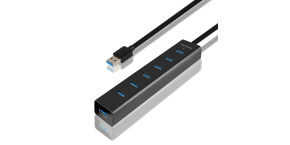 AXAGON HUE-SA7BP, 7x USB 3.0 ALU CHARGING hub, vč. AC adaptéru, kabel USB-A 40cm