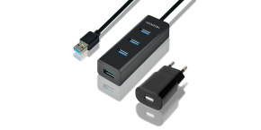 AXAGON HUE-S2BP, 4x USB 3.0 CHARGING hub, vč. AC adaptéru, kabel USB-A 1.2m