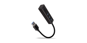 AXAGON HMA-CR3A, USB 3.2 Gen 1 hub, porty 3x USB-A + čtečka karet SD/microSD, kovový, kabel USB-A 20cm