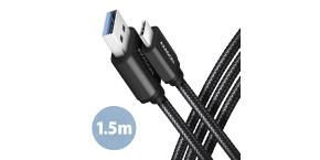 AXAGON BUCM3-AM15AB, SPEED kabel USB-C <-> USB-A, 1.5m, USB 3.2 Gen 1, 3A, ALU, oplet, černý