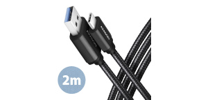 AXAGON BUCM3-AM20AB, SPEED kabel USB-C <-> USB-A, 2m, USB 3.2 Gen 1, 3A, ALU, oplet, černý