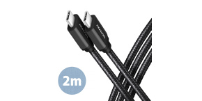 AXAGON BUCM3-CM20AB, SPEED kabel USB-C <-> USB-C, 2m, USB 3.2 Gen 1, PD 60W 3A, ALU, oplet, černý