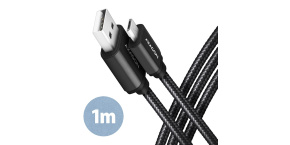 AXAGON BUMM-AM10AB, HQ kabel Micro USB <-> USB-A, 1m, USB 2.0, 2.4A, ALU, oplet, černý