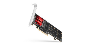 AXAGON PCEM2-ND, PCIe x8 řadič - 2x M.2 NVMe M-key slot, RAID, podpora desek bez bifurkace, vč. LP