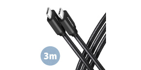 AXAGON BUCM3-CM30AB, SPEED kabel USB-C <-> USB-C, 3m, USB 3.2 Gen 1, PD 60W 3A, ALU, oplet, černý