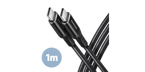 AXAGON BUCM-CM10AB, HQ kabel USB-C <-> USB-C, 1m, USB 2.0, PD 60W 3A, ALU, oplet, černý