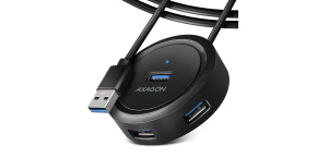 AXAGON HUE-P1AL, 4x USB 3.2 Gen 1 ROUND hub, micro USB napájecí konektor, kabel USB-A 1.2m