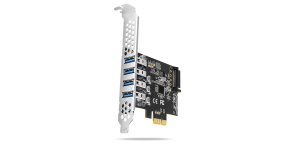 AXAGON PCEU-43RS, PCIe řadič, 4x USB 3.2 Gen 1 port, 5 Gbps, napájení z PCIe nebo SATA, SP & LP