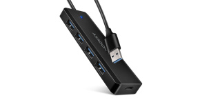 AXAGON HUE-C1A, 4x USB 5Gbps TRAVEL hub, USB-C napájecí konektor, kabel USB-A 19cm