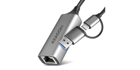 AXAGON ADE-TXCA, USB-C + USB-A 3.2 Gen 1 - Gigabit Ethernet síťová karta, Asix AX88179, auto instal