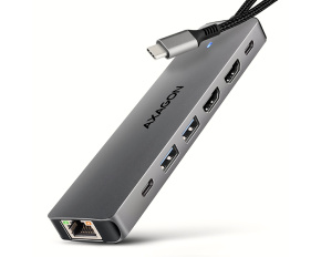 AXAGON HMC-7HX2, USB 5Gbps hub, 2x USB-A, USB-C, 2x HDMI 4k/60Hz, RJ-45 GLAN, PD 100W, kabel USB-C 15cm