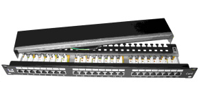 19" Patch panel LYNX 24port, STP, Cat6, 30µm, duální svorkovnice, černý