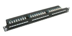 19" Patch panel LYNX 24port, UTP, Cat5E, 30µm, duální svorkovnice, černý