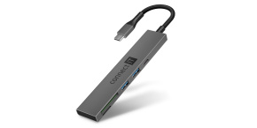 CONNECT IT USB-C hub, 2x USB-A, 1x USB-C, 1x SD karta, 1x MicroSD karta, šedá