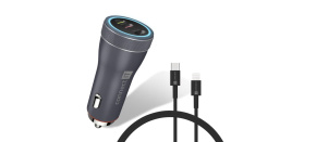 CONNECT IT InCarz Duplex nabíječka do auta, 1x USB-C, 1x Lightning, šedá