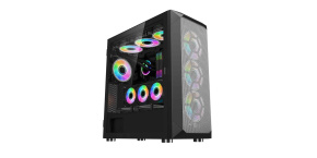 1stCOOL skříň Wind Storm Black MiddleTower ARGB, AU, USB3.0, bez zdroje, RGB fan, průhledná bočnice, černá