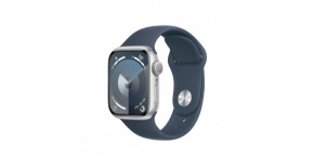 APPLE Watch Series 9 GPS 41mm Silver Aluminium Case with Storm Blue Sport Band - M/L