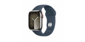 APPLE Watch Series 9 GPS + Cellular 45mm Silver Stainless Steel Case with Storm Blue Sport Band - M/L