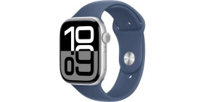 Apple Watch Series 10 GPS 46mm Silver Aluminium Case with Denim Sport Band - S/M