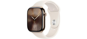 Apple Watch Series 10 GPS + Cellular 46mm Gold Titanium Case with Starlight Sport Band - M/L