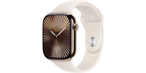 Apple Watch Series 10 GPS + Cellular 46mm Gold Titanium Case with Starlight Sport Band - M/L