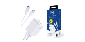 3mk Hyper Charger PD 45W+USB Cable C to C White