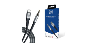 3mk audio kabel - AUX Cable USB-C - Jack 3,5 mm, 1m, černá