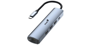 GENIUS hub UH-545, USB-C na 3x USB 3.0 + 15W USB-C + RJ45, šedá