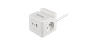 Viking síťový adaptér YC23H, 2x 230 V, 1x USB-A, 2x USB-C, dotykové světlo, funkce stojánku, bílá