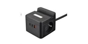 Viking síťový adaptér YC23H, 2x 230 V, 1x USB-A, 2x USB-C, dotykové světlo, funkce stojánku, černá