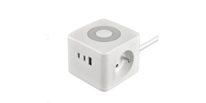 Viking síťový adaptér YC23L, 2x 230 V, 1x USB-A, 2x USB-C, dotykové světlo, délka 1,4 m, bílá