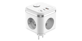 Viking síťový adaptér Y33, 3x 230 V, 1x USB-A, 2x USB-C, tlačítko ON/OFF, bílá