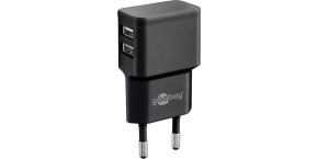 goobay Napájecí a nabíjecí adaptér 230V na 2x USB, max.2,4A, černý