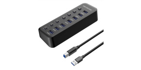 PREMIUMCORD Hub USB 3.2, 7-portový s vypínači portů, 5G SuperSpeed, Černá