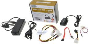 BAZAR - PREMIUMCORD USB 2.0 - IDE + SATA adapter s kabelem a přídavným zdrojem - Pošk. obal