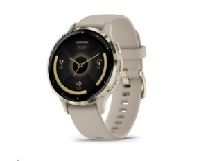 BAZAR - Garmin Venu® 3S, Nerezová luneta Soft Gold, pouzdro French Gray, silikonový řemínek - poškozený obal