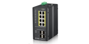 Zyxel RGS200-12P 12-port Gigabit WebManaged PoE switch, 8x GbE + 4x SFP, PoE budget 240W, DIN rail/Wall mount, IP30