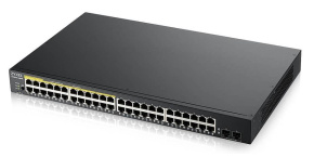 Zyxel GS1900-48HP v2 50-port Gigabit Web Smart PoE switch, 48x gigabit RJ45 (z toho 24x PoE), 2x SFP, PoE budget 170W