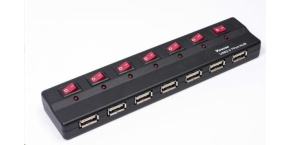 PREMIUMCORD USB 2.0 hub 7 portů s externím napájením a vypínači