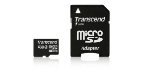 TRANSCEND MicroSDHC karta 4GB Class 4 + adaptér