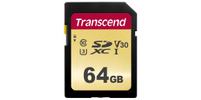 TRANSCEND SDXC karta 64GB 500S, UHS-I U3 V30 (R:95/W:50 MB/s)