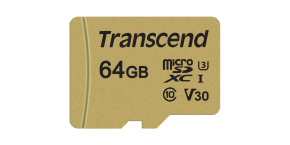 TRANSCEND MicroSDXC karta 64GB 500S, UHS-I U3 V30 + adaptér