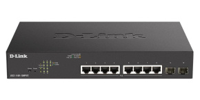 D-Link DGS-1100-10MPV2 10-Port PoE+ Gigabit Smart Managed Switch, 8x PoE gigabit, 2x SFP, PoE budget 130W