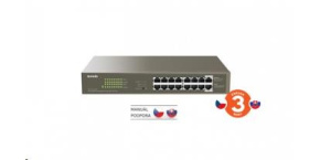 Tenda TEG1116P-16-150W - PoE AT Switch 135Watt, 16xRJ45 Switch s 16x 10/100/1000 Mbps PoE, Fanless, Kov