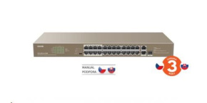 Tenda TEF1126P-24-410W - PoE AT Switch 370Watt, 24xRJ45 10/100 Mbps PoE, 2x Gigabit Uplink RJ45/SFP, Fanless, Kov