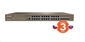 Tenda TEG5328P-24-410W - L3 managed Gigabit PoE AT Switch, 24x PoE AF/AT 10/100/1000Mbps, 4xSFP 1Gbps