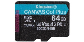 Kingston MicroSDXC karta 64GB Canvas Go! Plus, R:170/W:70MB/s, Class 10, UHS-I, U3, V30, A2